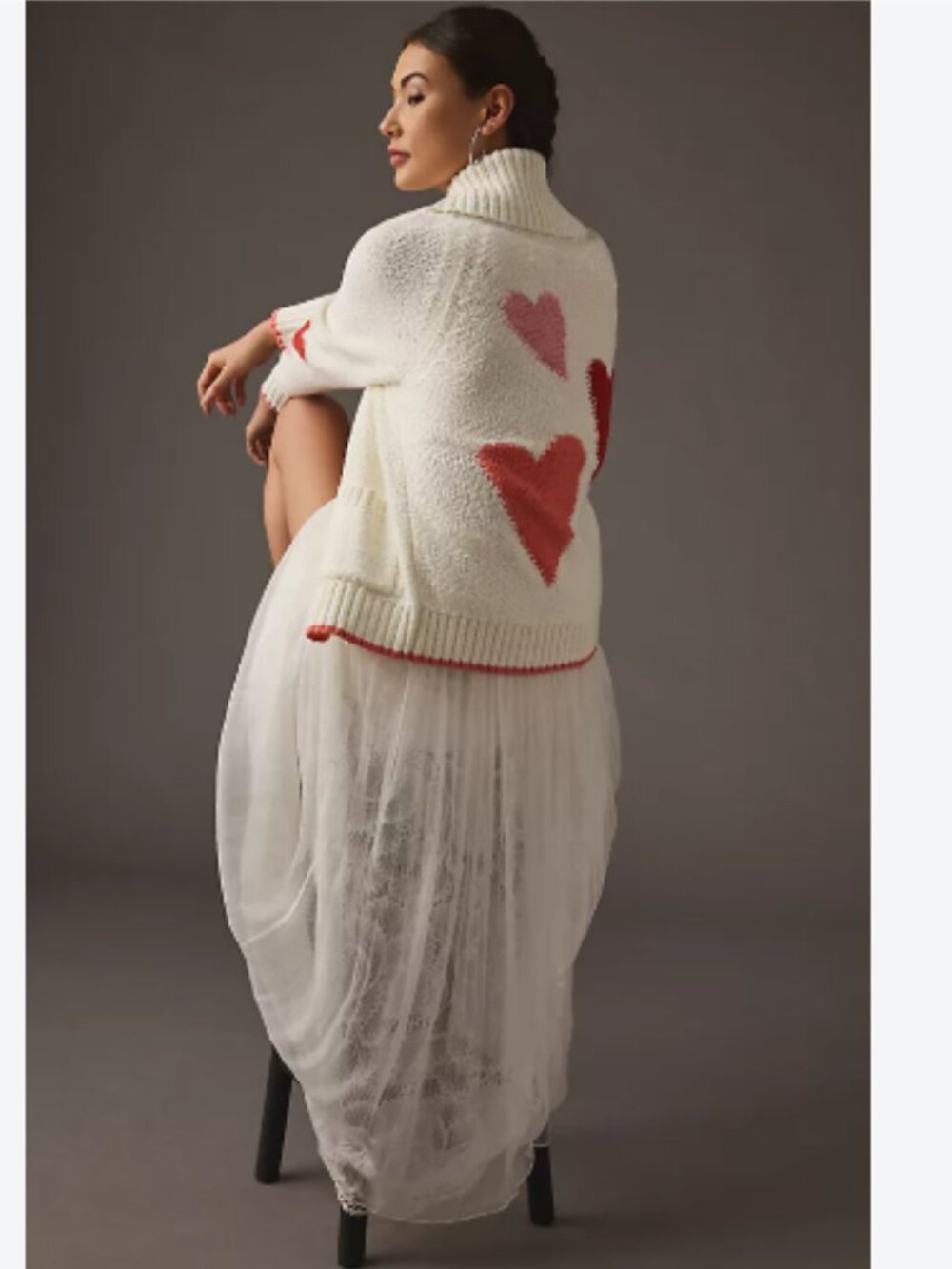 Anthropologie Maeve Heart Cardigan in Ivory with Hearts Detail – Size Small